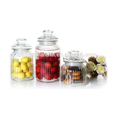 three different sizes of same style glass storage jars